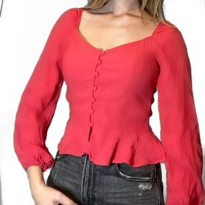ABERCROMBIE & FITCH long sleeve V neck blouse pink red size small